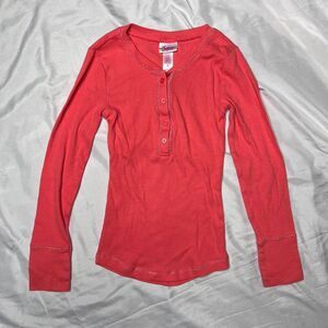 Justice Girls Peach Henley Long Sleeve Top